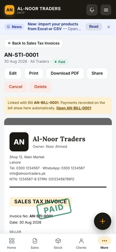 A GST invoice on mobile